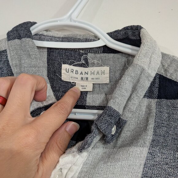 Urban Man 100% Cotton Checkered Button Down Shirt Black White Size Medium - Picture 2 of 4